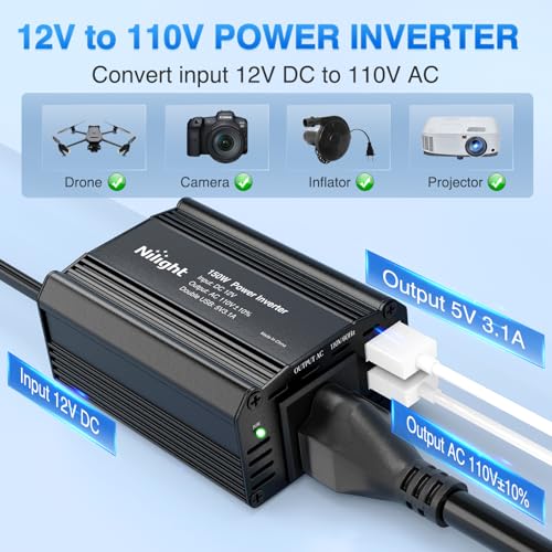Nilight 150W Power Inverter 12V DC to 110V AC Car Charger Converter with 3.1A Dual USB Ports and 1 AC Outlets for Phones Tablets Laptop Computer Game Console Kindle iPad DVD Players Black - color: 150W USB*2 110V Outlet