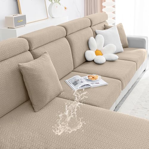 Smiry Waterproof Couch Cushion Covers, Stretch Jacquard Thick Sofa Cushion Covers, Washable Seat Slipcover Elastic Furniture Protector for Pets, Kid (3PC, Camel) - color: Camel, size: Seat Cushion 3PC