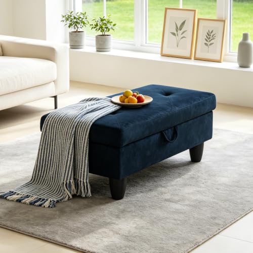 Fabric Storage Ottoman Footstool Bench for Living Room Furniture,28.5" Large Square Foot Rest Stool Coffee Table,Fabric Sofa Chair for Home Decor,Living Room,Bedroom,Apartment,Rvs(Dark Blue) - color: Dark Blue Fabric 28.5