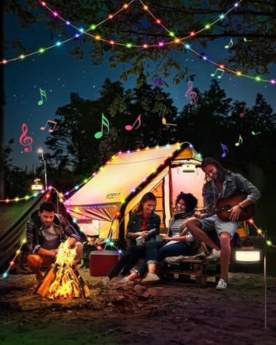 HOMEBEST Upgraded 33FT RGB Camping String Lights, Retractable Camping Lights with Music Sync, 19 Modes, Rechargeable Waterproof Tent Lights, Portable Camping Lantern for Tent, RV, Awning - color: Black&Orange