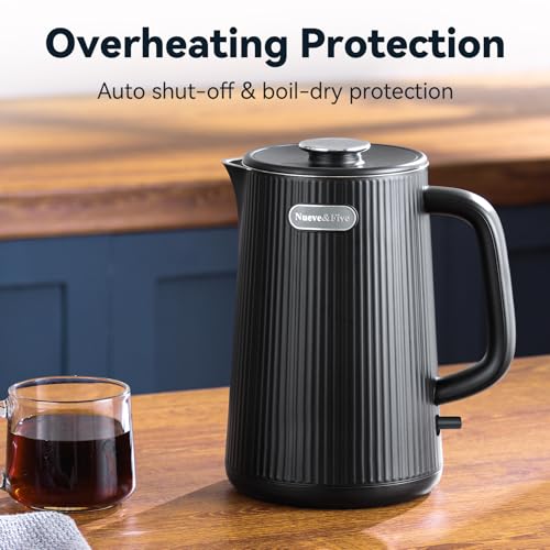 Nueve&Five 1.7L (57oz) Large Electric Kettle Perfect for 7+Cups of Tea and Coffee,2 quarts Double Wall Big Electric Tea Kettle,Auto Shut Off,1200W Hot Water Kettle Electric-Black - color: Black
