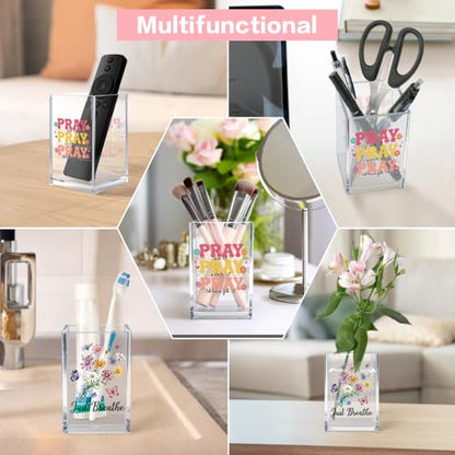 Just breathe 2 Pack Acrylic Cosmetic Pencil Pen Holder Cup, Hope Inspirational Makeup Brush Organizer Holder, Women Faith Gifts, Christian Encouragement Gifts for Women Mom Daughter Teacher - style: Pray Breathe 2