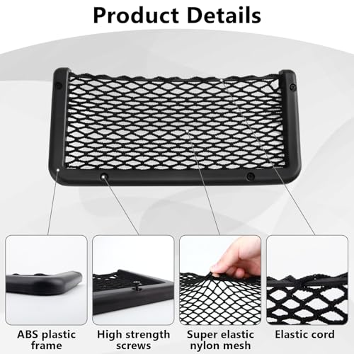 2 PCS Car Net Pocket, ABS Plastic Frame Cargo Net Storage Pockets Phone Nets, Car Mesh Net Pockets with Screws for Auto, RV, Boat, and Camper Storage Nets (9 x 4.3 Inch) - size: 9 x 4.3 Inch