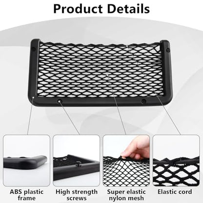 2 PCS Car Net Pocket, ABS Plastic Frame Cargo Net Storage Pockets Phone Nets, Car Mesh Net Pockets with Screws for Auto, RV, Boat, and Camper Storage Nets (9 x 4.3 Inch) - size: 9 x 4.3 Inch