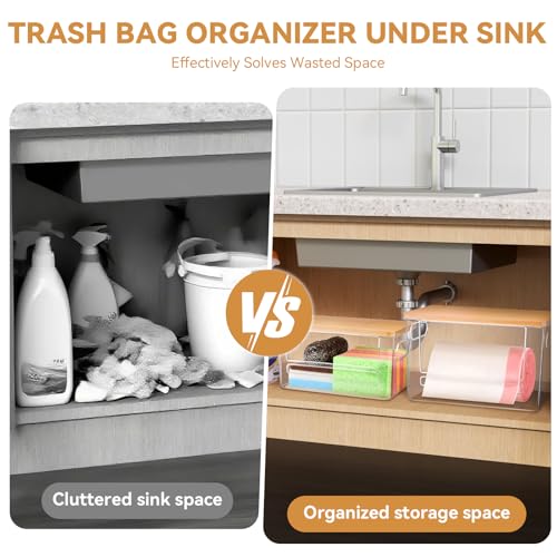 Trash Bag Holder Dispenser 2 Pack, Garbage Bag Dispenser with Bamboo Lid & Handles, Stackable Clear Trash Bag Organizer Under Sink for Kitchen, Pantry, Laundry Room, Cabinet (XL+S) - size: S + XL