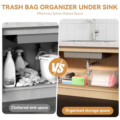 Trash Bag Holder Dispenser 2 Pack, Garbage Bag Dispenser with Bamboo Lid & Handles, Stackable Clear Trash Bag Organizer Under Sink for Kitchen, Pantry, Laundry Room, Cabinet (XL+S) - size: S + XL
