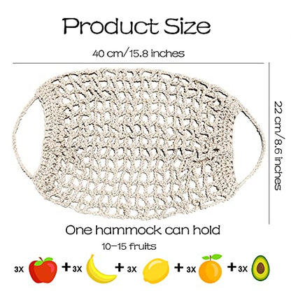Fruit Hammock for Kitchen Under Cabinet Fruit Basket Hanging Handwoven Cotton Macrame Basket Boho Decor Storage Save Counter Space for Home Camper RV (Off-white)