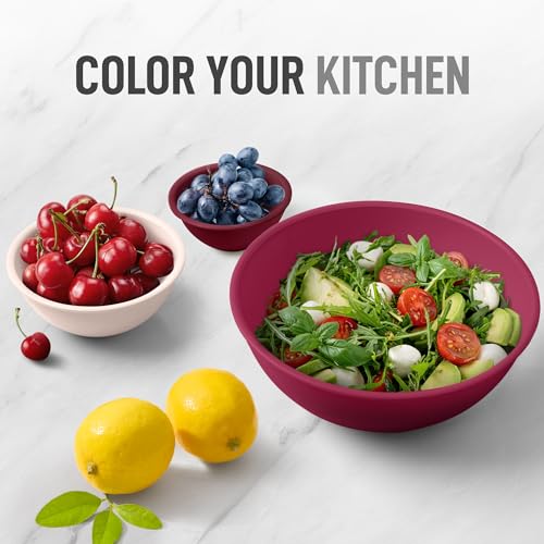 Zulay Kitchen 12 Piece Plastic Mixing Bowls with Lids Set - Leak-Proof Microwave & Freezer Safe Stackable Mixing Bowl Set for Preparing, Serving and Storing - Non-Slip Large Nesting Bowls (Red Ombre) - color: Red