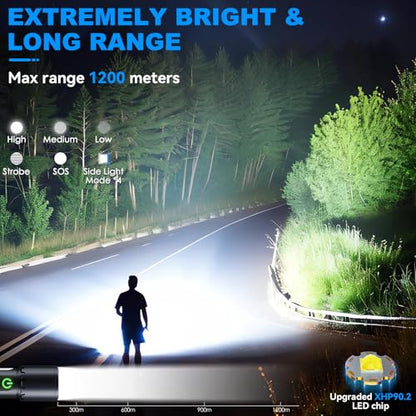 ADDplus Magnetic Flashlight Rechargeable,Flashlights High Lumens with 9 Modes,Waterproof, Adjustable,Powerful Flash Light,Emergency Multi-Flashlights for Home,Car,Hiking,Camping (1, Black) - color: Black