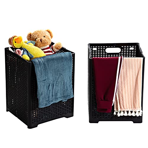 Eslite 42L Collapsible Plastic Laundry Baskets,Foldable Laundry Hamper,Pack of 2 (Black) - color: Black