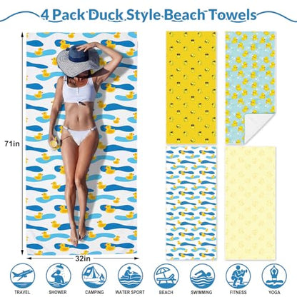 Frienda 4 Pack Microfiber Oversized Lightweight Beach Towel 71x32 in for Women Men Microfiber Quick Dry Sand Free Ocean Coastal Towels for Beach Pool Travel(Little Yellow Duck) - style: Little Yellow Duck