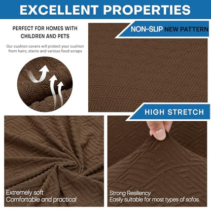 ZNSAYOTX Stretch Cushion Covers Sofa Loveseat Cushion Couch Seat Covers Slipcovers Soft Replacement Unique Pattern Furniture Protector with Elastic Bottom (Coffee, 1 Pc 2-Seat Cushion Cover) - color: Coffee, size: 1 Cushion Loveseat