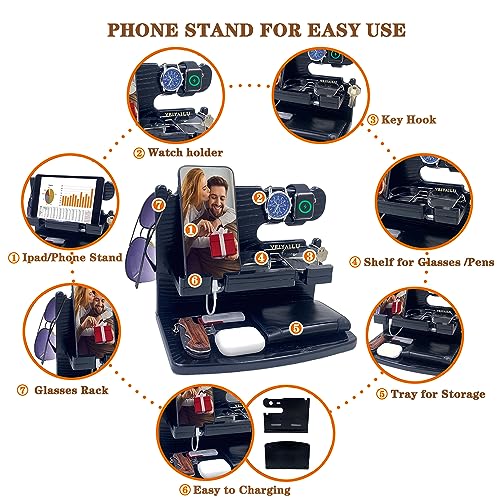 VEIYAILU Gifts for Men Dad Women Husband Boyfriend Him Nightstand Organizer for Men Wood Phone Docking Station Birthday Gifts (Black) - color: black