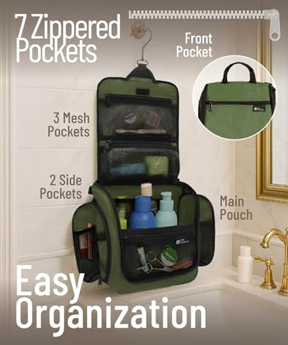 D&D Wanderlust D&D Hanging Travel Toiletry Bag for Men and Women – Cosmetics, Makeup and Toiletries Organizer Kit with 10 Compartments - color: Green