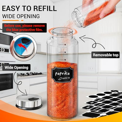 Segarty Spice Jar with Labels, 3 Pack 15oz Glass Spice Shakers with Adjustable Pour Lids, Clear Large Spices Bottles for Herb Salt Pepper, Condiment Containers with 136 Labels, 1 Marker Pen and Brush - size: 15oz / 450ml