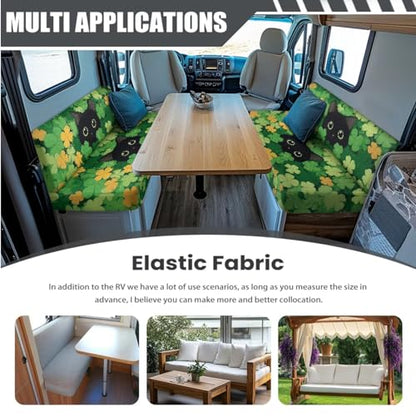 Cat Shamrock 3 Pcs RV Dinette Cushion Covers Anti-Slip Camper Cushion Slipcover Stretch 2 Seat Sofa Chair Covers St. Patrick's Day Accessories Backrest Cover and Pillowcase - color: Cat Shamrock