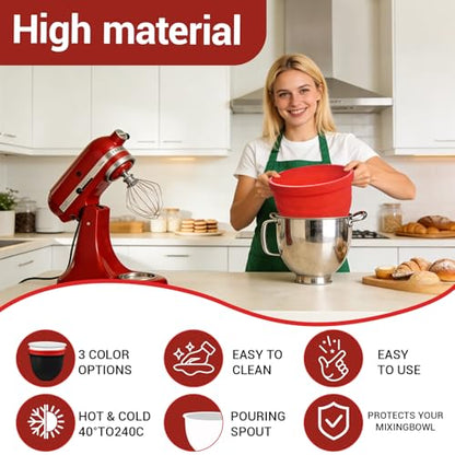 Silicone Bowl Insert Liners for KitchenAid Tilt-Head 5 Qt Stand Mixers - Replacement Mixer Accessories - Leak-Proof Design, Non-slip Base & Easy Clean - Set of 3 Liners & Lids ﻿