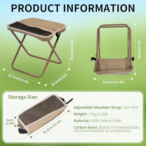 Foldable Camping Stool, Portable Collapsible Chair with Carry Bag, Ultralight Outdoor Folding Stool for Hiking Fishing, Hold Up to 265 Lbs,Khaki - color: Khaki