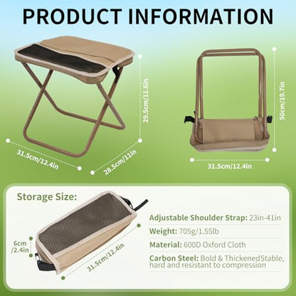 Foldable Camping Stool, Portable Collapsible Chair with Carry Bag, Ultralight Outdoor Folding Stool for Hiking Fishing, Hold Up to 265 Lbs,Khaki - color: Khaki