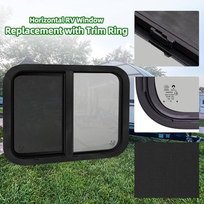 30"W x 20"H RV Window for Trailer Camper,Horizontal Sliding Replacement RV Window for Cargo Trailer with Screen&Trim Ring Fit 15/16" or 1-3/8" Thick Wall,Allow Error 1/16",DOT Approved - size: 30"W x 20"H