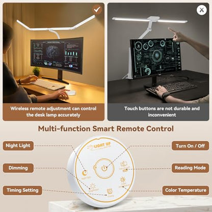 Pzloz Led Desk Lamp with Clamp: Architect Desk Lamp for Home Office, Eye Caring Double Head Computer Monitor Work Desk Light with Remote Control - 24W Flexible Dimmable Desktop Table Lamp White - color: White Plus