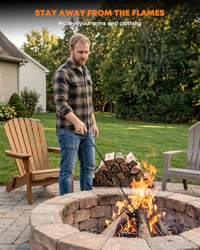 Stanbroil 40 Inch Fire Pit Poker, Heavy Duty Solid Steel Fire Poker, Detachable Portable Campfire Poker with Hook for Outdoor Fire Pit, Indoor Fireplace, Wood Stove, Camping & Bonfire