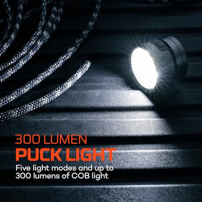 NEBO Poppy Puck Pocket Lantern | Compact 2-in-1 Mini Lantern, 300 Lumen, Rechargeable, 3 Light Modes, Magnetic Base & Hanging Hooks - Light Gray - color: Light Gray