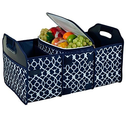 Picnic at Ascot 3 Section Folding Trunk Organizer- with Removable Cooler- Designed & Quality Approved in the USA - color: Trellis Blue