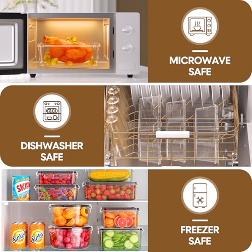 KEMETHY 50 PCS Food Storage Containers with Lids Airtight, Total 629oz, BPA-free, Food-grade, Eco-friendly Material, Leak Proof Plastic Containers, Microwave/Dishwasher Safe - color: 50 PCS