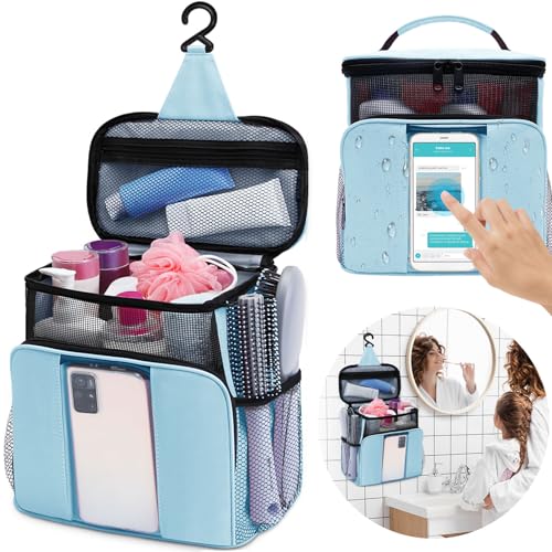 Mesh Shower Caddy,Portable HangingTravel Toiletry Bag Dorm Room Essentials for College Students Girls,Large Makeup Organizer for Full-Sized Toiletries,Travel Essentials for Women Girls Camping Beach - color: Light Blue