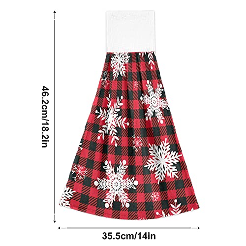 Vnurnrn Hand Towels for Kitchen 2 Pcs Hanging Kitchen Towels Set，Soft Absorbent Tea Bar Dish Cloths Bath Towel for Bathroom Laundry Room (Christmas Red Black Buffalo Check Snowflake) - color: Christmas Red Black Buffalo Check Snowflake