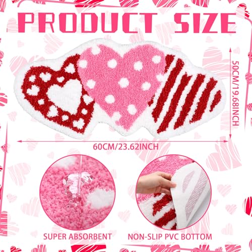 Drydiet Valentine's Day Bathroom Rug Love Heart Shape Door Mat Cute Valentines Shower Mat Valentine Day Decoration Non Slip Washable Bath Rug for Valentines - style: Valentine's Heart