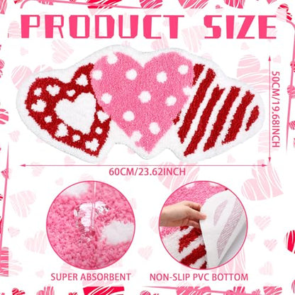 Drydiet Valentine's Day Bathroom Rug Love Heart Shape Door Mat Cute Valentines Shower Mat Valentine Day Decoration Non Slip Washable Bath Rug for Valentines - style: Valentine's Heart