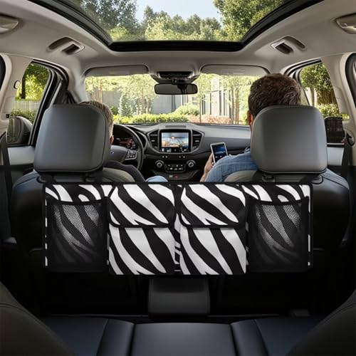Zebra Print Car Trunk Organizer Hanging Car Backseat Storage Bag Waterproof Collapsible Cargo Bag with 4 Pouches Trunk Storage and Decorative Accessories - color: Zebra Print