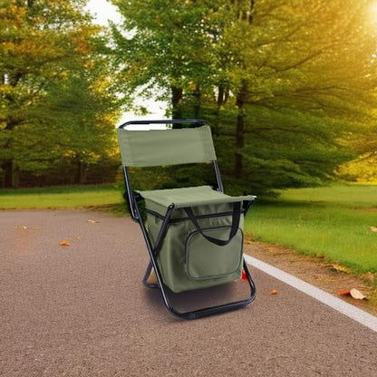 LEADALLWAY Fishing Chair with Cooler Bag Compact Fishing Stool Foldable Small Hunting Chair 12.2" Seat Depth,12.6" Seat Width - color: Green