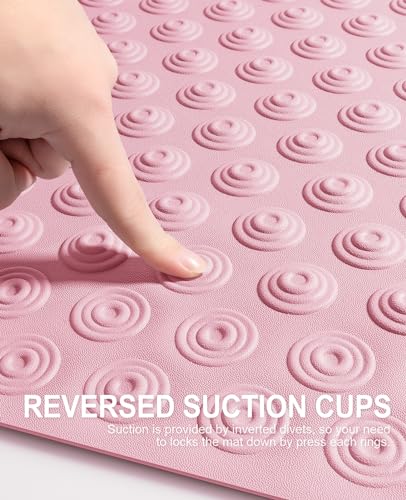 OTHWAY No Suction Cup Bath Mat: 39x16inch Extra Long Bathmat│Perfect for Refinished Bathtub Mat│Made of Nature Rubber│a Blessing for The Elderly and Children (Pink) - color: G-pink