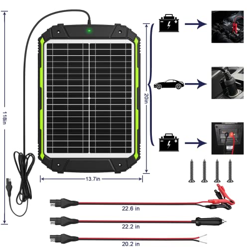 Sun Energise 20W 12V Solar Powered Battery Charger & Maintainer, Built-in Smart MPPT Charge Controller, Waterproof 20 Watt 12 Volt Solar Panel Trickle Charging Kits for Car Auto Boat RV Marine Trailer - color: Green, 20W PRO