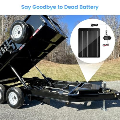 Solar Battery Charger Maintainer, Zuomeng 15W Solar Panel Kit for Dump Trailer Built-in Maintenance Pulse & Intelligent MPPT Charge Controller, Waterproof, Suitable for 12V Lead-Acid Battery