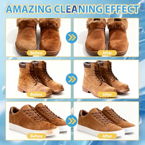 Yeardera Suede Cleaner Kit, 6.76oz No-Rinse Suede and Nubuck Shoe Cleaner with Brush & Towel, Removes Dirt and Stains, Gentle Cleaning for Leather, Boots, Sneakers