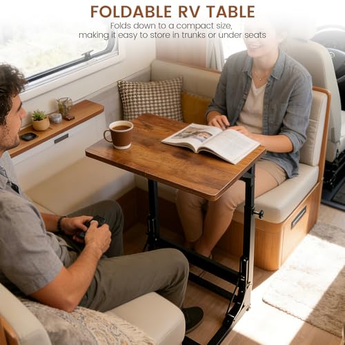 Folding Side Table, Adjustable C-Shaped End Table for Couch, Metal Frame TV Tray Table for Sofa Living Bedroom Bedside Coffee Small Spaces (Brown, 15.8" L x 11.8" W) - size: 15.8"L x 11.8"W