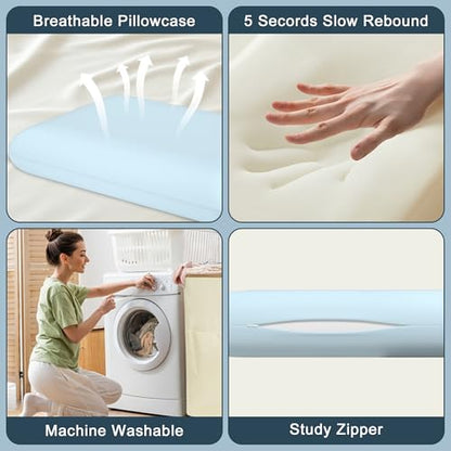 Blue Memory Foam Pillows Bed Pillows with Cooling Removable Cover, Neck Support for Back Stomach Side Sleepers, 1 Pack