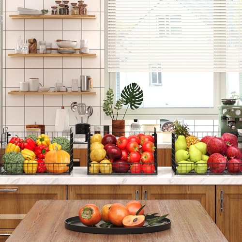 Jakyitvi 3 Pack XXL Stackable Wire Baskets, Large Storage Bins for Onion, Potato, Vegetable, Fruit, Snack, Pantry Baskets for Kitchen Cabinet Countertop, Pantry Organizers and Storage Solutions - size: 3 Pack