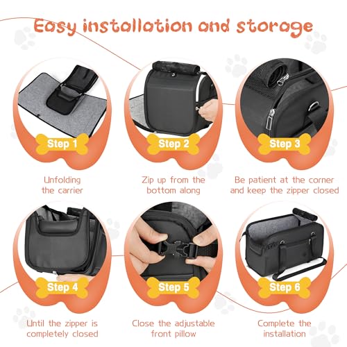 WOYYHO Luxurious Console Dog Car Seat Designed for Small Dogs up to 18 lbs (Fits 9"+ Wide Consoles) — Anti-Wobble Elastic Straps, Waterproof PU Leather — Car Seat/Carrier/Pet Bed 3-in-1
