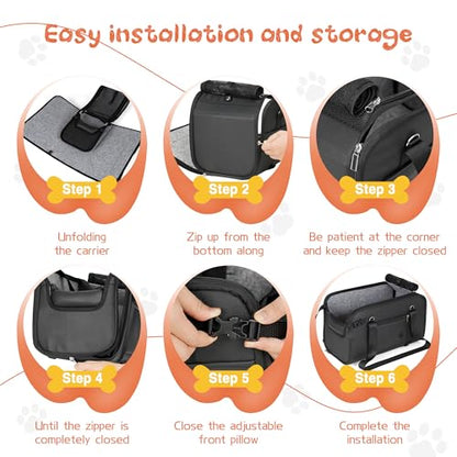 WOYYHO Luxurious Console Dog Car Seat Designed for Small Dogs up to 18 lbs (Fits 9"+ Wide Consoles) — Anti-Wobble Elastic Straps, Waterproof PU Leather — Car Seat/Carrier/Pet Bed 3-in-1