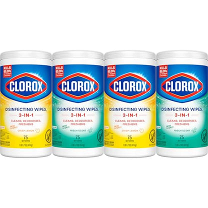 Clorox Disinfecting Wipes Variety Pack, Bleach-Free, Kills 99.9% of Germs and Viruses Including COVID-19, 75 Count, Pack of 4