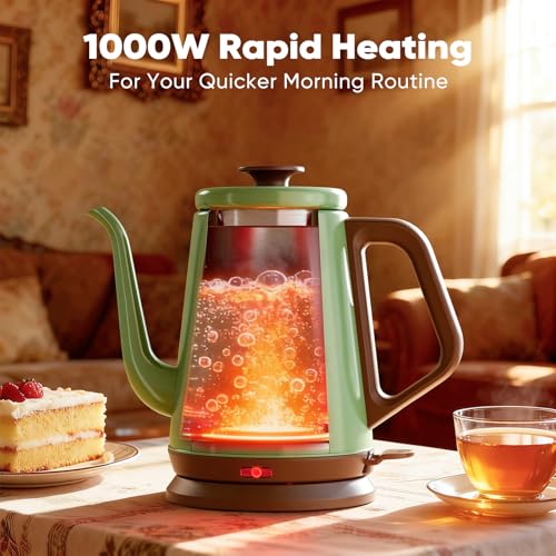 DmofwHi Gooseneck Electric Kettle(1.0L), 100% Stainless Steel BPA Free Classic Pour Over Coffee Kettle | Tea Kettle - Green - color: Green