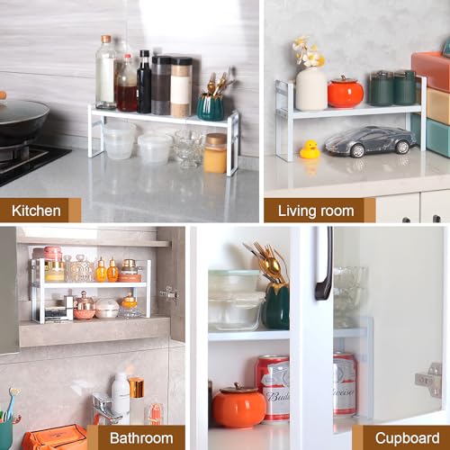 Small Expandable Medicine Cabinet Shelf, 3.58” Wide Metal Storage Stand with Adjustable Layers & Non-Slip Pads for Kitchen, Pantry, & Bathroom – White - size: White Medicine Cabinet Shelves