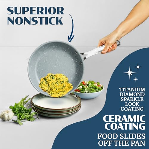 Granitestone Ceraluxe 20 Pc Ceramic Cookware Set Nonstick, Complete Pots and Pans Set Non Stick for Kitchen with Bakeware, Utensils & Steamer, Non Toxic Made Without PFOA PFOS, Oven & Dishwasher Safe - color: Gray