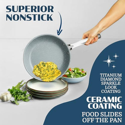 Granitestone Ceraluxe 20 Pc Ceramic Cookware Set Nonstick, Complete Pots and Pans Set Non Stick for Kitchen with Bakeware, Utensils & Steamer, Non Toxic Made Without PFOA PFOS, Oven & Dishwasher Safe - color: Gray