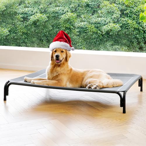 Elevated Dog Bed Raised Outdoor Dog Cot for Extra Large Dogs, Installation Requires No Tools, Frame with Washable Cooling Breathable Mesh Anti-Slip Feet, Indoor Pet Bed, Grey, 48.8 Inches - color: Grey, size: XL-48.8"L×35.8"W×7.9"Th